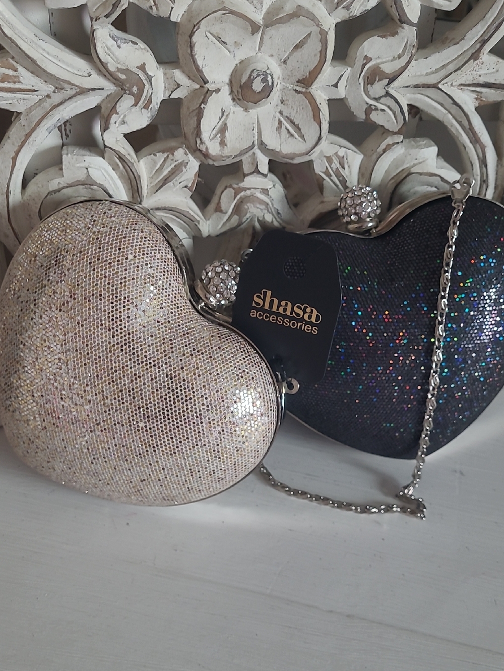 2-Shasa Accessories Sm Evening🖤 Bags. NWT Silver, Black With Interchangeable⛓️